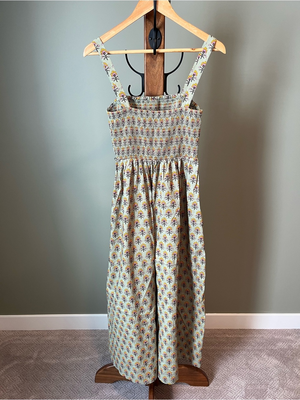 Loft Beach Garden Smocked Olive Floral Maxi Dress - Picture 3 of 5